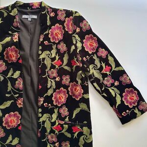 Elliott Lauren Black Velvet Floral Multicolor Embroidered Jacket Size 6